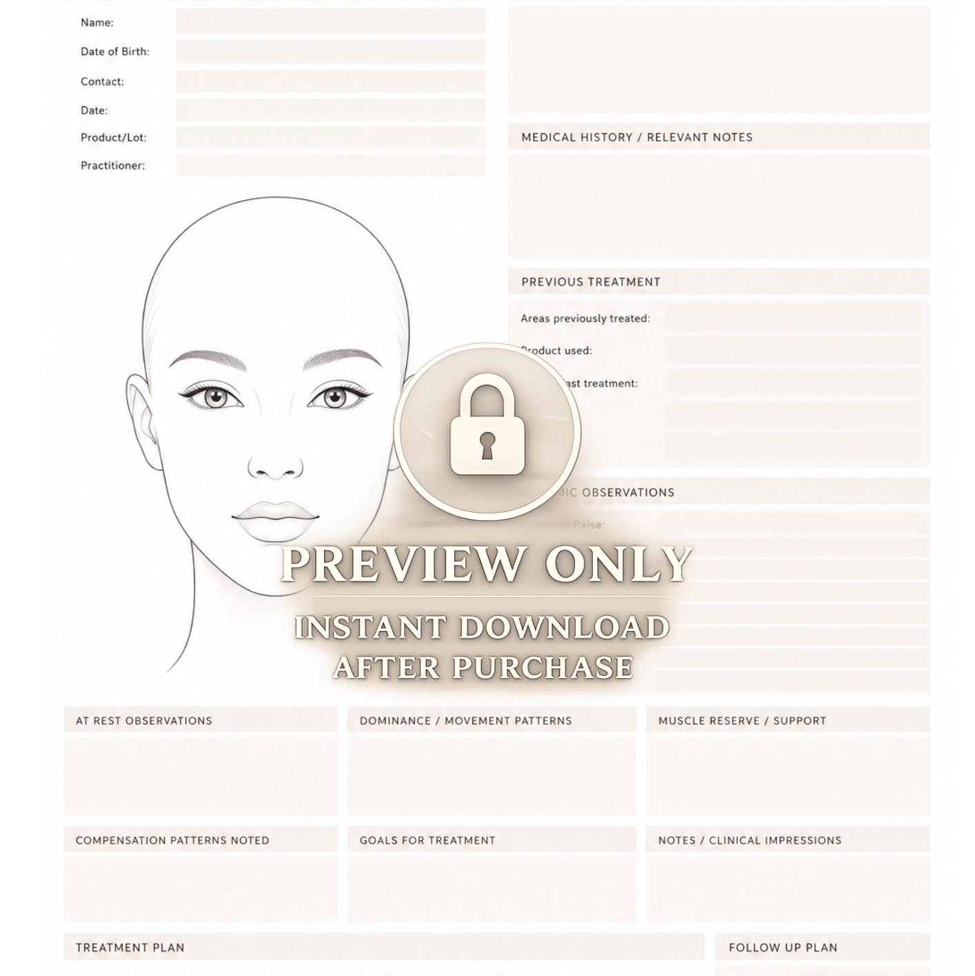 Full Face Botox Clinical Assessment Form